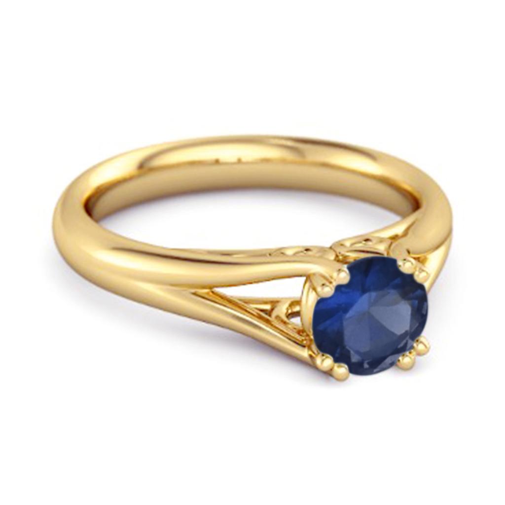 Blue Sapphire Wedding Solitaire Ring - 925 Sterling Silver Gold Vermeil
