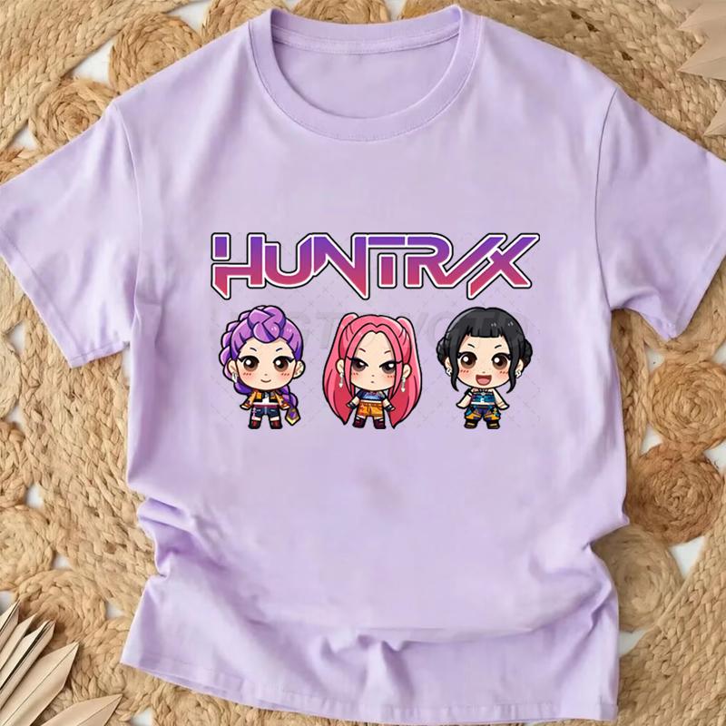 Popular Cartoon Print Women T-Shirt Cartoon Design Casual Harajuku Style T-shirts Girls Round Neck Short Sleeved Top Fans Gifts