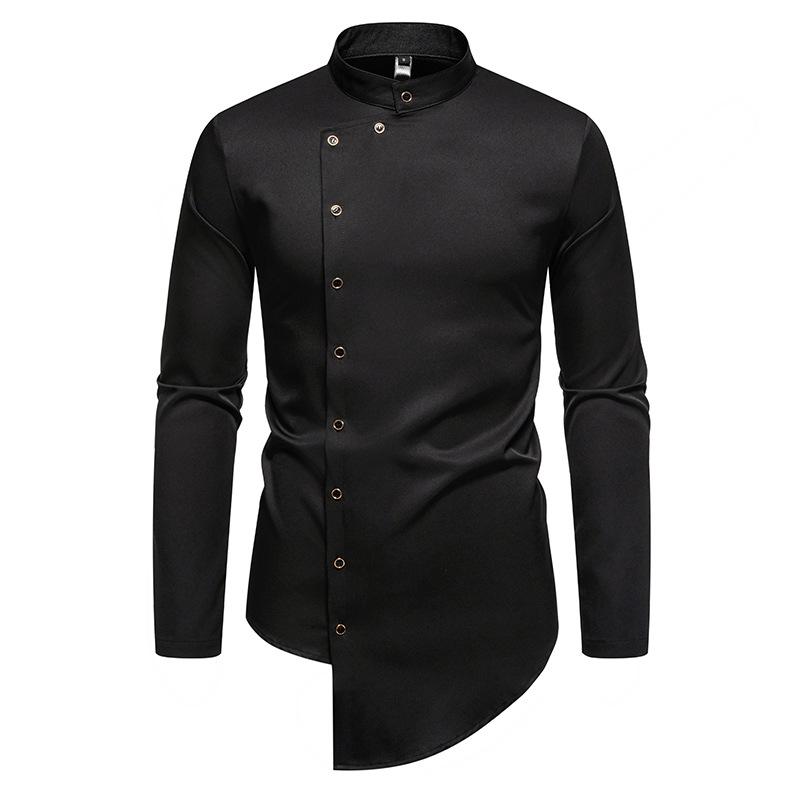 Fashion Men's New Casual Fashion Irregular Stand-up Collar Long-sleeved Shirt Men's Shirt