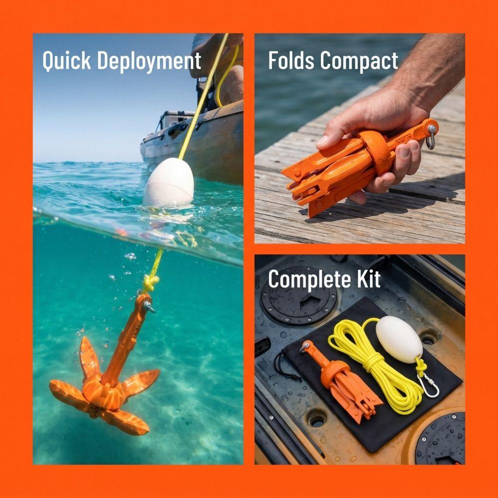 Folding Design Marine Kayak Anchor Kit Aluminum Zinc Zinc Alloy Kayak Anchor Rope Kit  Canoe