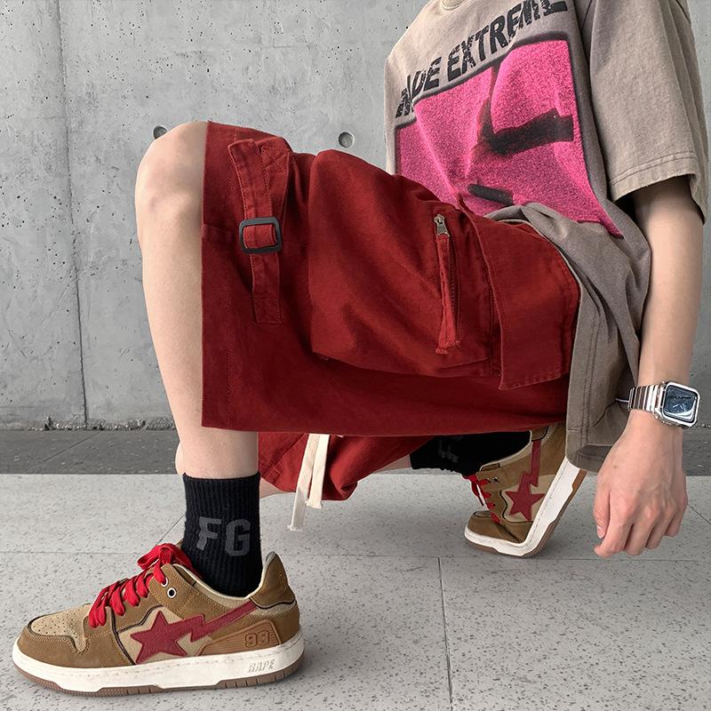 Work Pants Men's Summer American High Street Pants Loose Sports Five-point Pants Multi-pocket Pants