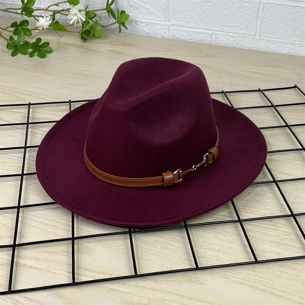 New European and American top hat gentleman's hat flat brim solid color hat retro jazz hat panama belt top hat