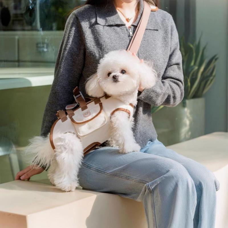 Portable Breathable Pet Carrier Sling & Backpack for Dogs & Cats, Adjustable Full-Body Harness with Traction Leash
