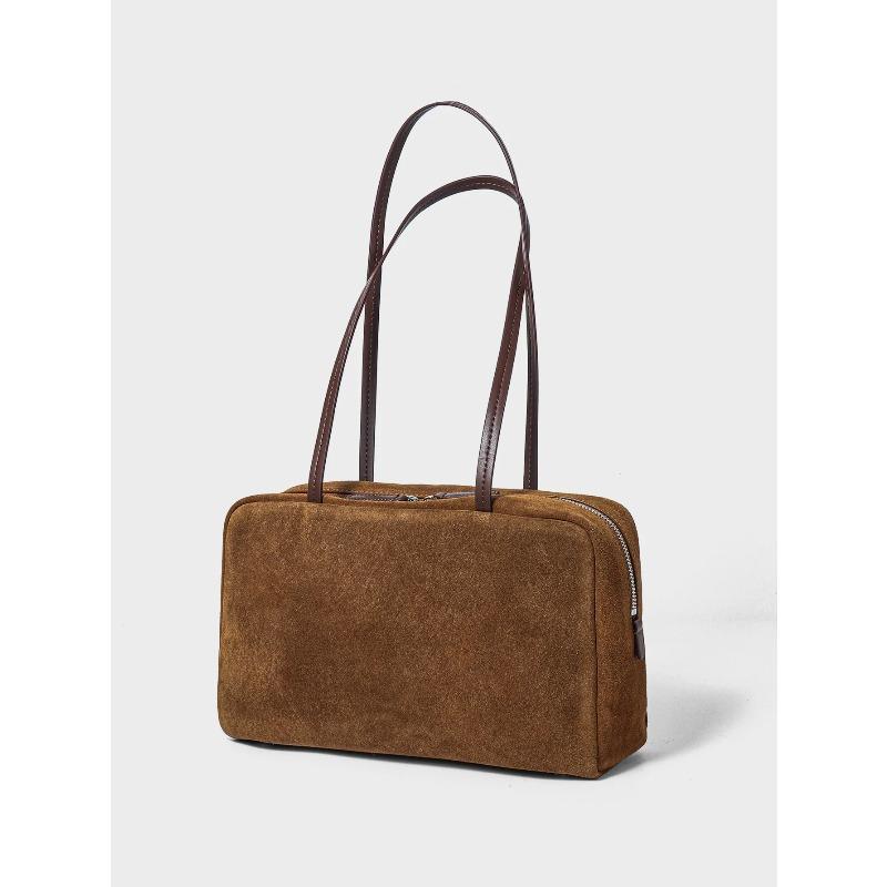 Women's Frosted Cowhide Leather Briefcase Large Capacity Versatile Shoulder Handbag New Bowling Style for Business And Travel