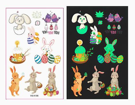 Luminous In Dark Cartoon Easter Temporary Tattoo Waterproof Sweatproof Party Favors for Kids Stickers
