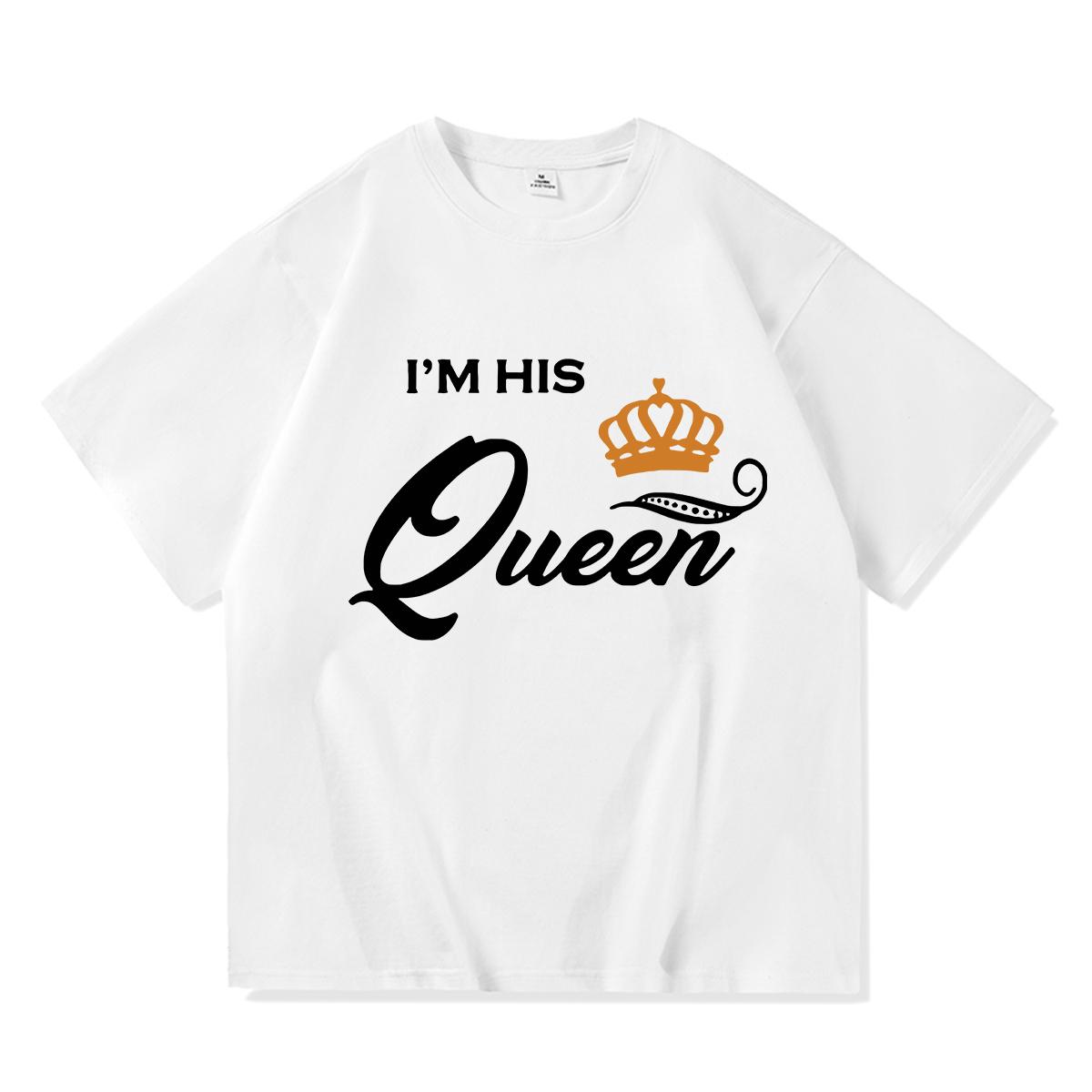 

2023 Повседневная летняя хлопковая футболка с принтом KING QUEEN, свободная футболка с короткими рукавами и круглым вырезом для влюбленных, женские и мужские топы, футболки 4XL белый