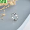 Latest Small Fresh Heart Shaped Creative Double Love Hollow Sterling Tone Jewelry Stylish Fashionable Crystal Stone Opening Rings