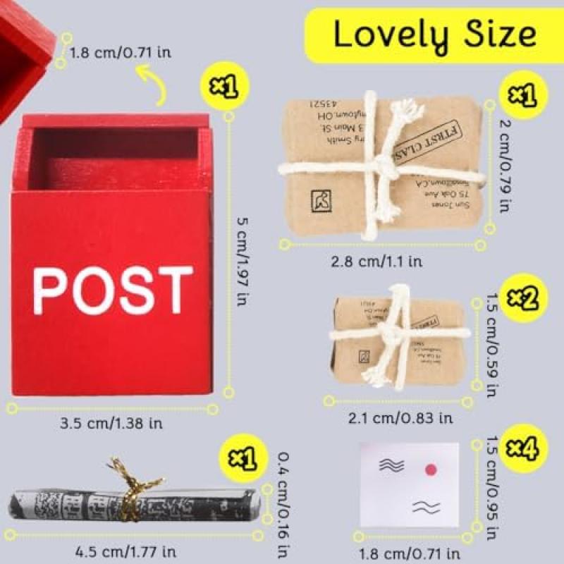 KEPKKU Christmas Elf Decor Accessories Set, 1:12 Scale Miniature Elf Mailbox/Newspaper/Envelopes, 9Pcs Mini Dollhouse Christmas Door Decor