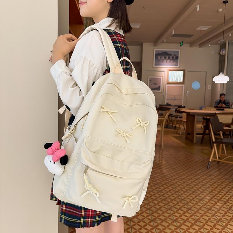 Large Capacity Student Bag Solid Color Women's Bow Backpack for Girls Computer Bag