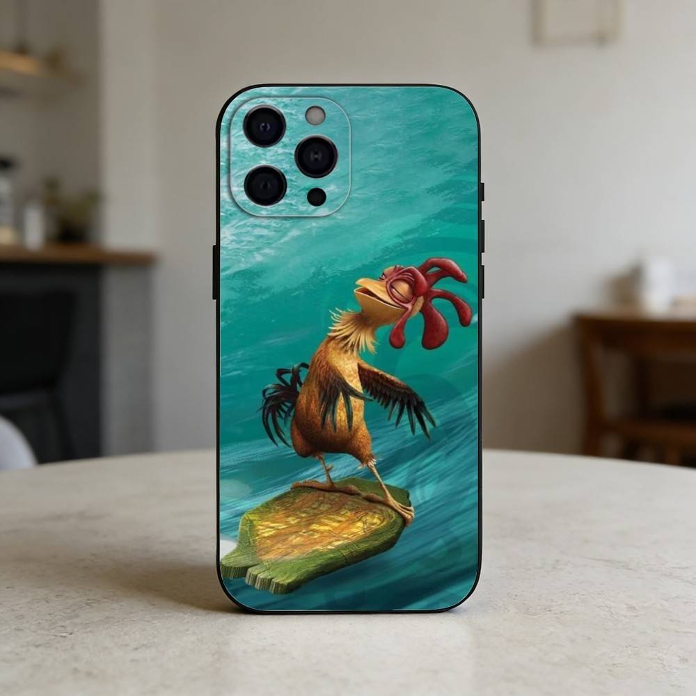Funny Chicken Joe Surf Phone Case For iPhone 17,16,15,14,13,12,11 Plus,Pro,Max,Mini Silicone Black Soft Cover