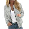Fashionable Women Long Sleeve Casual Jacket Floral Leaf Print Round Neck Zipper
