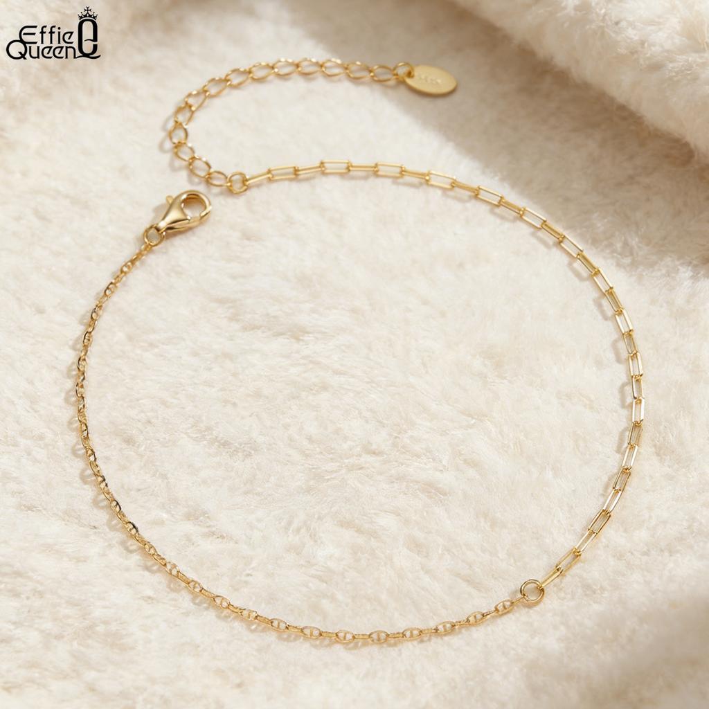 Effie Queen Fashion Simple Paperclip Link Chain Anklet 925 Sterling Silver Sexy Beach Bare Foot Chain Bracelet Jewelry Gift SA26