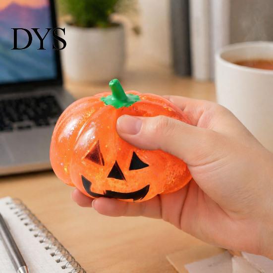 Hand Therapy Toys Halloween Glitter Pumpkin Stress Ball, Head Squeeze Toy for Tension Relieving Relief, Creepy Fidget Party Favors