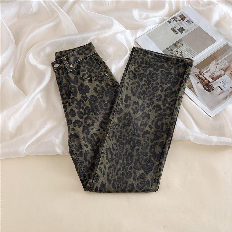 Autumn 2025 Velvet Leopard Print Wide-Leg High Street Pants M