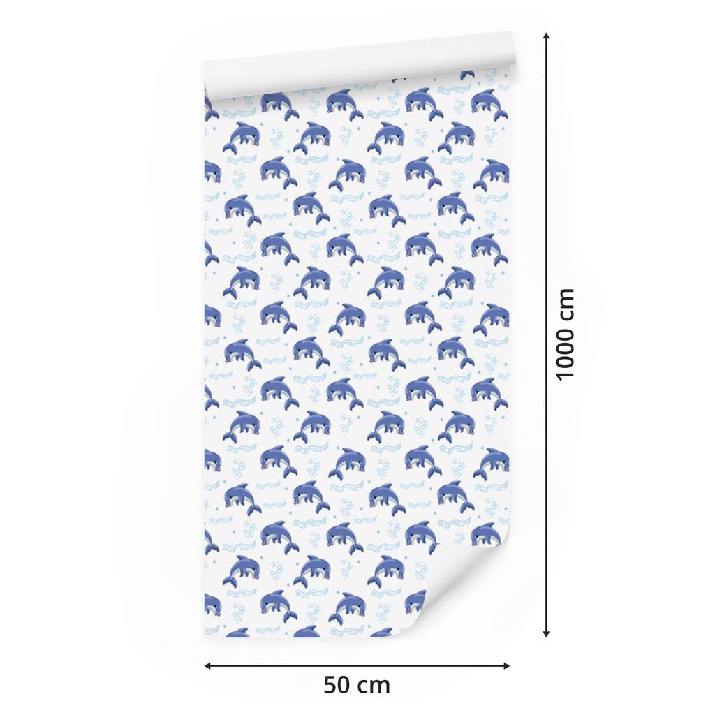 Dolphins Wallpaper White and Blue for Living Room and Bedroom 50x1000