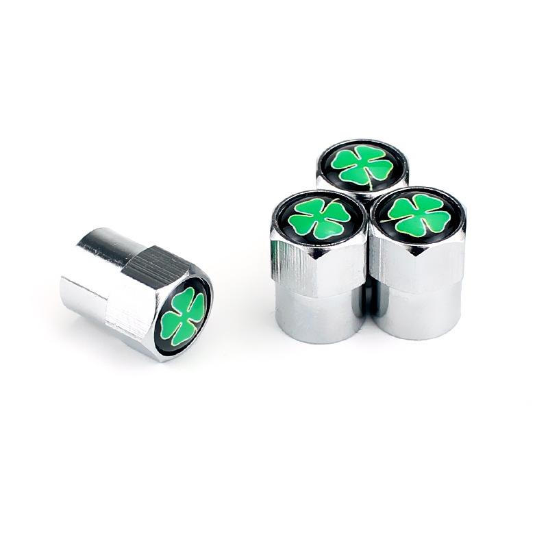 4pcs Four Leaf Clover Car Tire Valve Stem Caps, Lucky Charm Aluminum Tyre Valve Cover, Good Luck Decorative Wheel Air Nozzle Caps