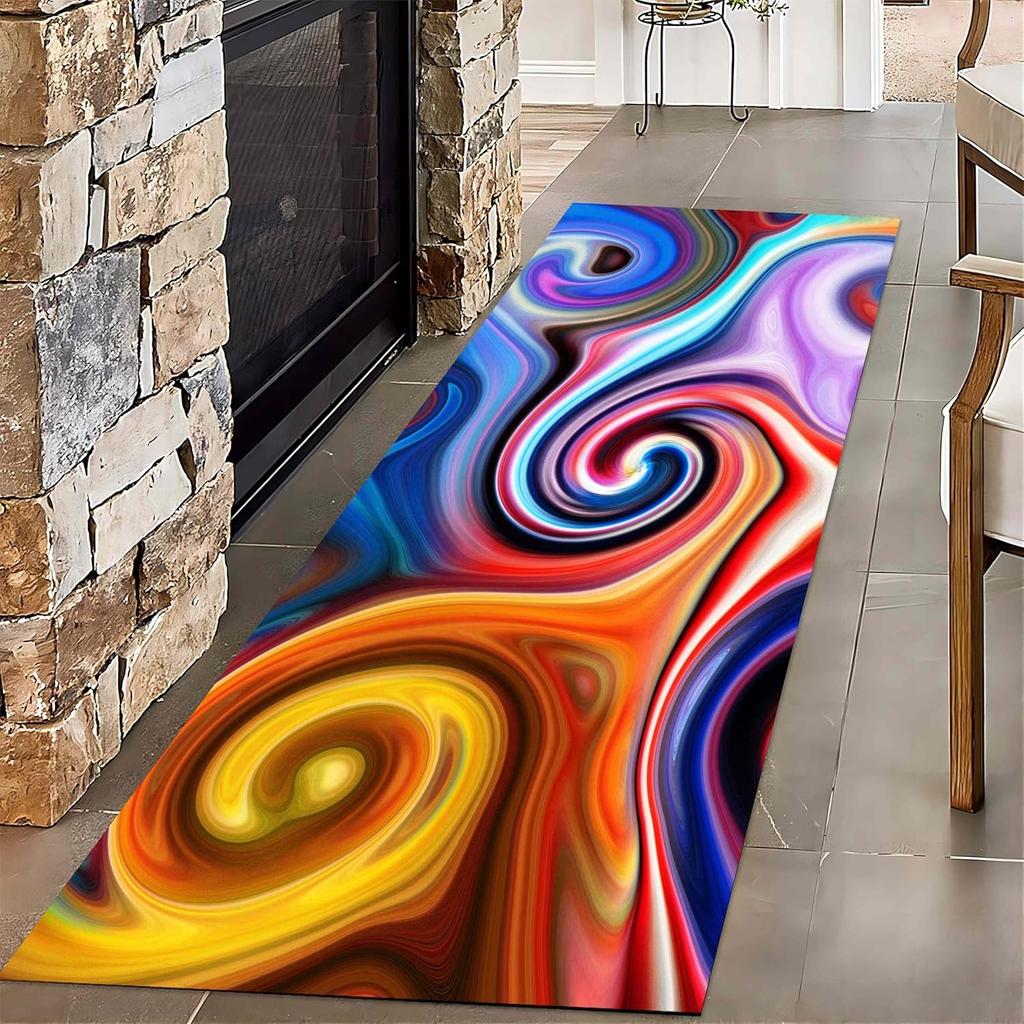 Color Abstract Vortex Runner Rug Soft Non-slip Home Floor Decor Carpet for Hallway Playroom Living Room Bedroom Decor Mat