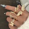 Personalized design gold butterfly antler ring Stylish and versatile bird wing opening ring four-piece set