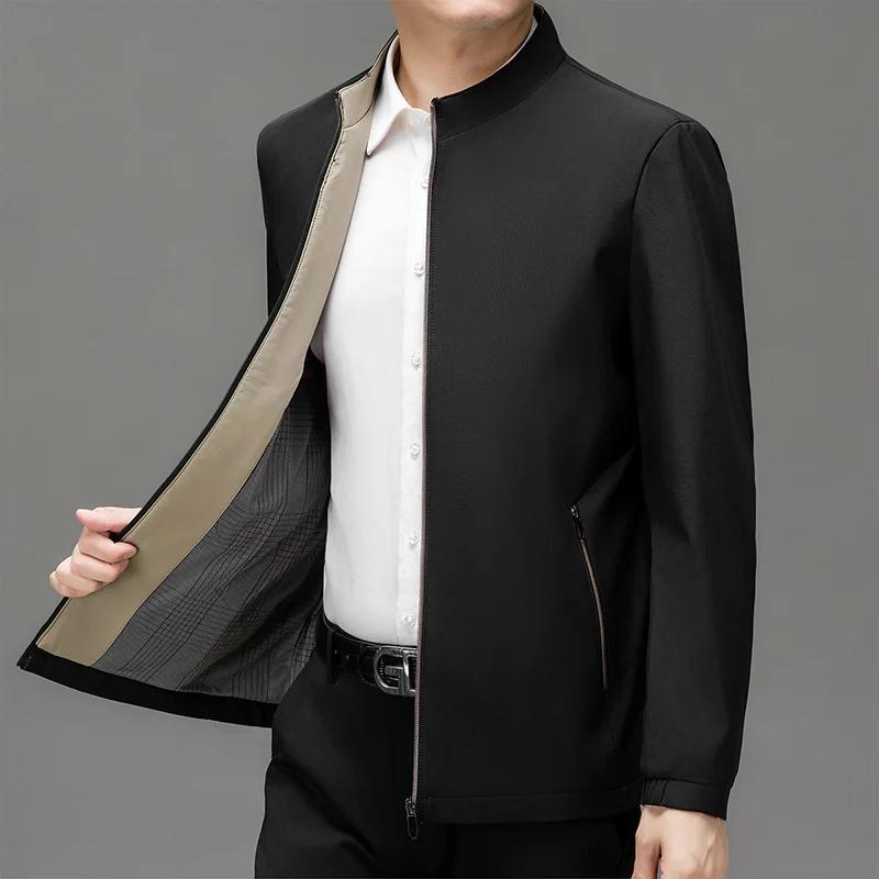 Men's Daily Jacket Casual Solid Color Stand Collar Work Business Wear Resistant Autumn Jacket