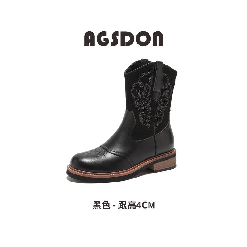 Ethnic style western cowboy boots new autumn and winter Maillard brown medium tube Martin boots