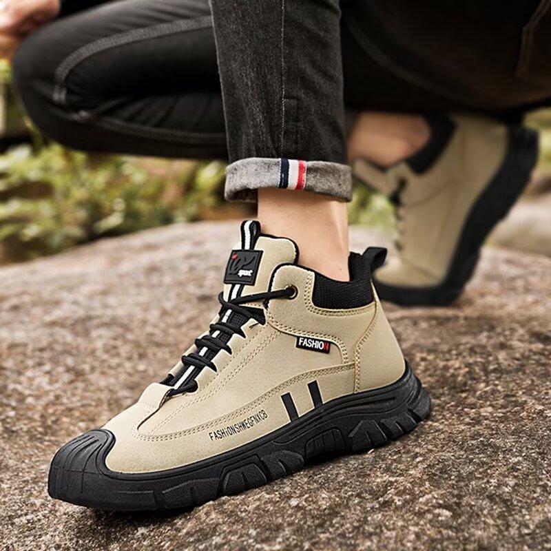 Casual Men's Hiking Shoes Dirt Resistant and Waterproof Boots Retro Suede Men's Boots Soft Soled Lightweight and Wear-resistant Running Shoes