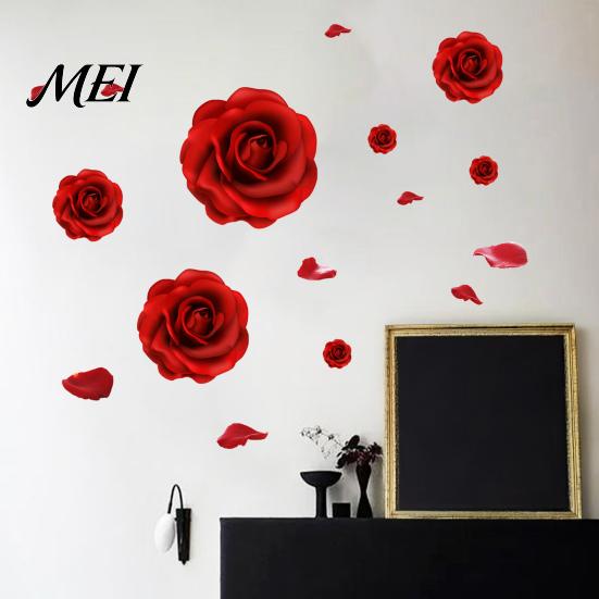 Anniversary Home Decoration Gift Romantic 3D Rose Flower Wall Stickers, Waterproof PVC Decal, Peel And Stick Removable Mural Art Decor, Decals