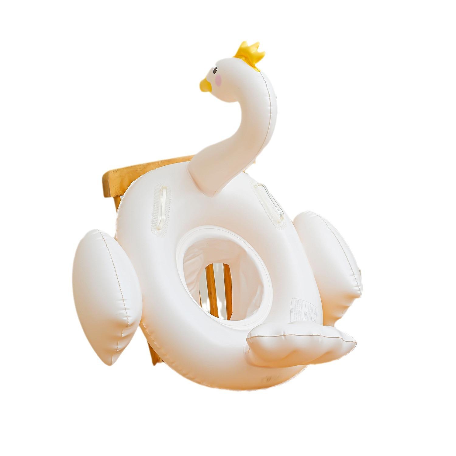 

Kids Inflatable Swan Pool Float with Sun Canopy & Safety Handle, Anti-Flip Toddler Swimming Seat for 1-6Y Boys Girls