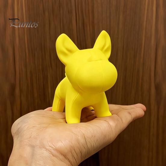 Smooth Edge Dog Figure 3D Printed Cute Figurine, Small Yellow Puppy Statue for Desk, Lovely Round Lines Figurine Shelf, Home Office Decor, Minimalist
