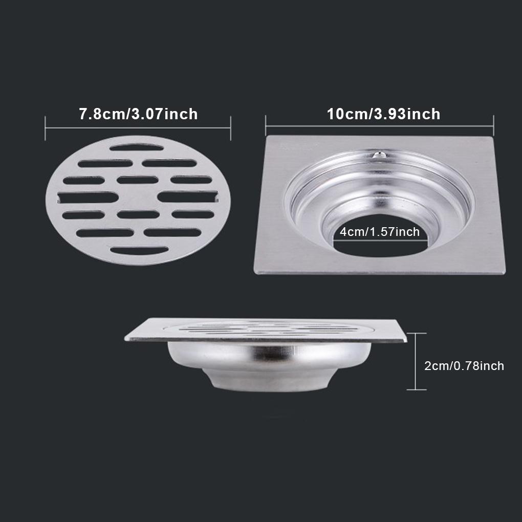 Stainless Square Bathroom Floor Drain Waste Hair Trap Wet Room Shower Washing Machine Drain