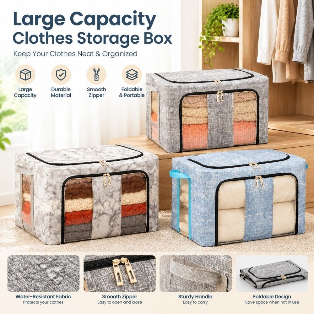 Large Capacity Clothes Storage Basket Foldable Organizer Box Clothing Storage Box Wardrobe