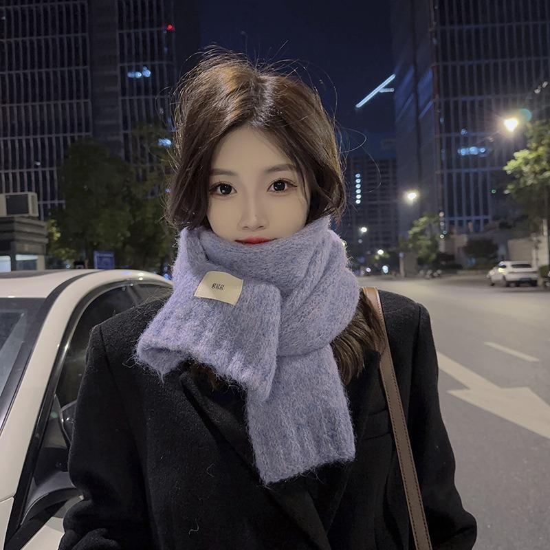 Wind containing wool purple scarf girls autumn and winter white wool warm thickened student scarf