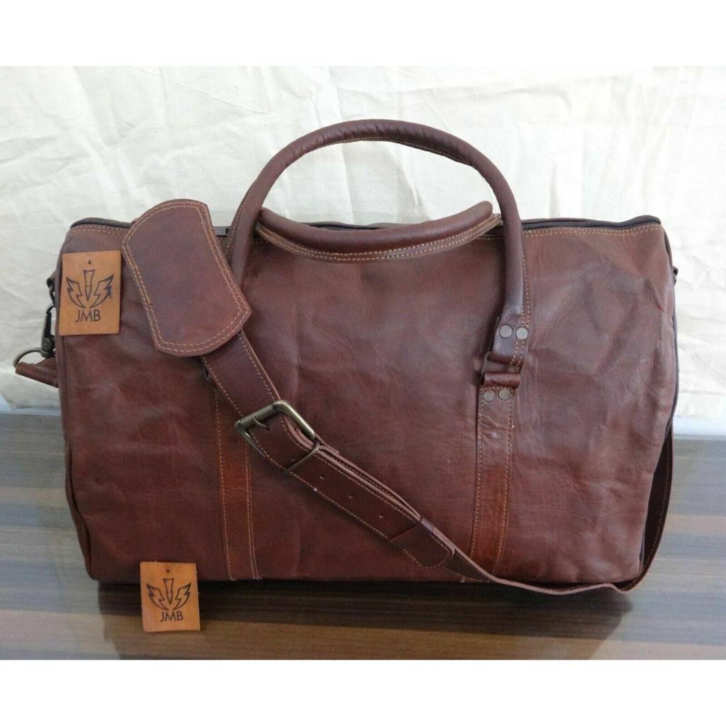 Leather Bag Triangle Duffle Travel Gym Weekend Overnight Men's Genuine Leather