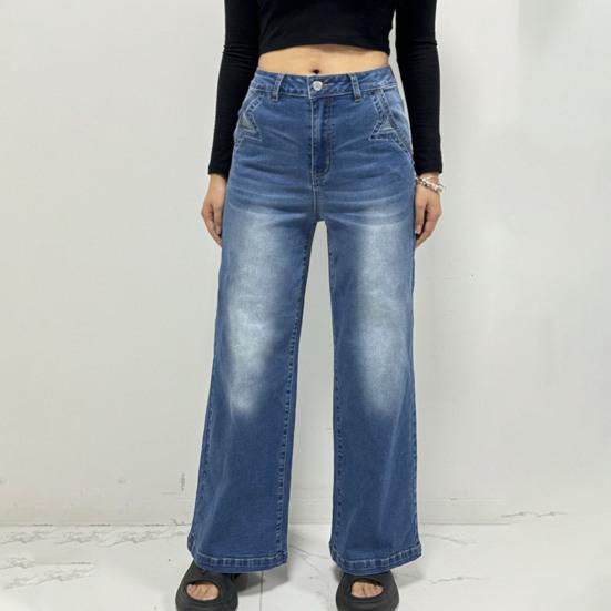 Women's Wide Leg Jeans High Waist Baggy Denim Washed Pants with Pockets