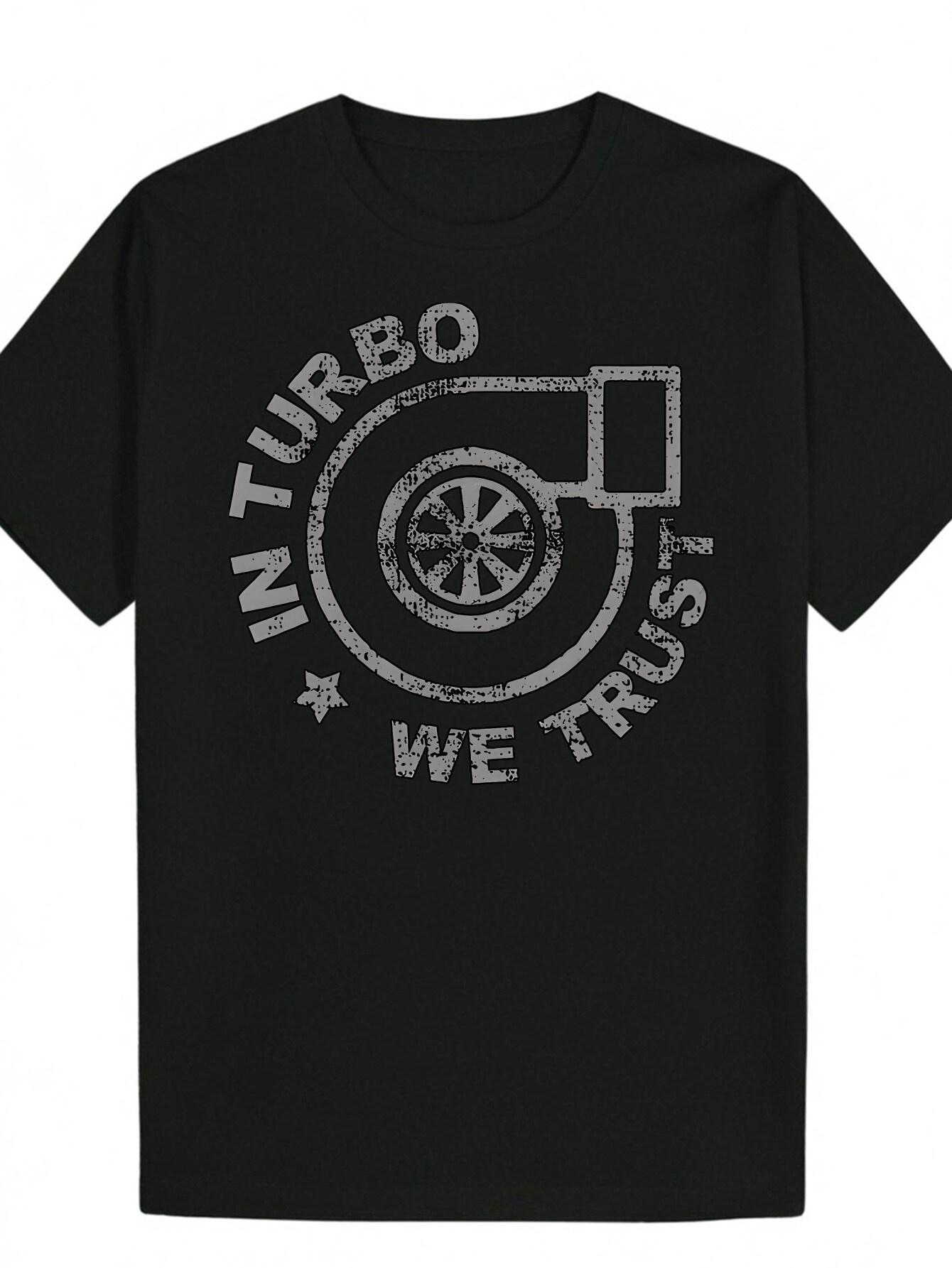 Graphic T-shirt - Navy Blue Turbo Stars Design with IN TURBO WE TRUST Slogan XXXL