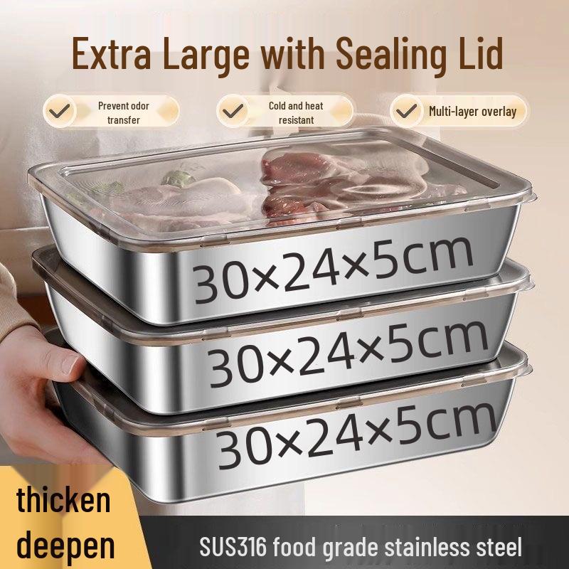 

Commercial-Grade Stainless Steel Fresh-Keeping Picnic Box: Rectangular Multi-Purpose Storage & Refrigerator Box. Medium 24*19*4cm 1 tray