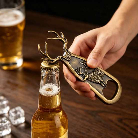 Ergonomic Labor Saving Opener Elk Antler Bottle Opener, Heavy Duty Metal Retro Beer Sturdy Handheld Cap Remover for Home Bar, Artistic Kitchen Gadgets