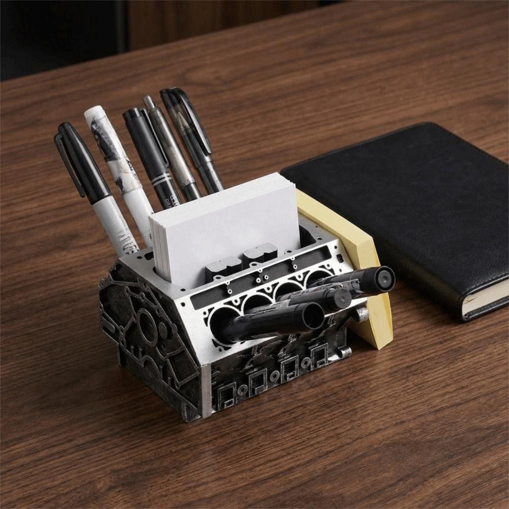 Resin Engine Block Desk Organizer Black Business Card Bracket Pen Holder Office Desk Organizer
