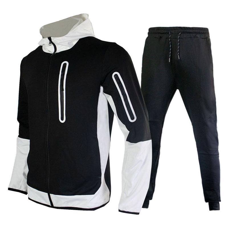 Men's Trendy Color-Block Hoodie Jacket and Pants Sportswear Set