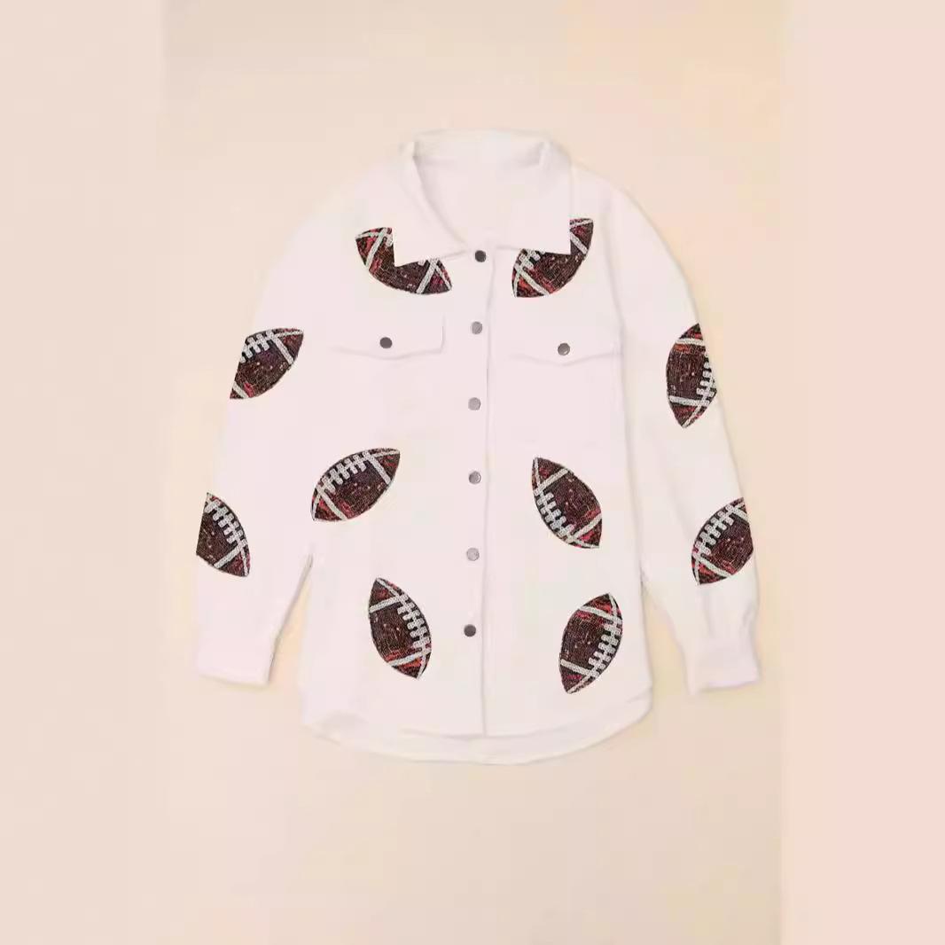 Осенняя женская куртка регби больших размеров с принтом в стиле пэчворк XXL белый — фото 4