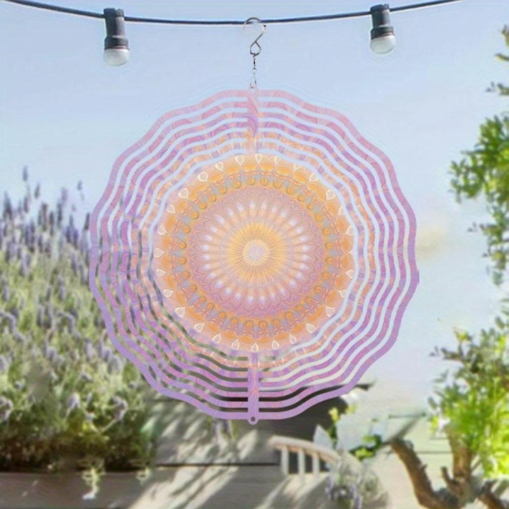 360 Rotating Metal Wind Chime for Outdoor Garden Balcony Decor 10 Inch Weatherproof Hanging Ornament with Transparent Circular Design