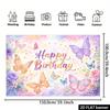 2D verspielter Schmetterlings-Geburtstags-Hintergrund mit Blumen und Sternen Foto-Booth-Banner