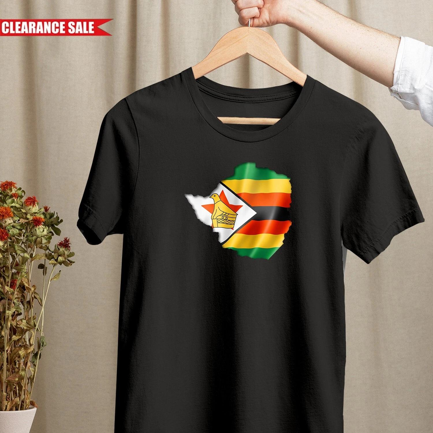 Torn Zimbabwe Flag T Shirt Short Sleeve Printed Zimbabwean Day Football Gift Top 3XL
