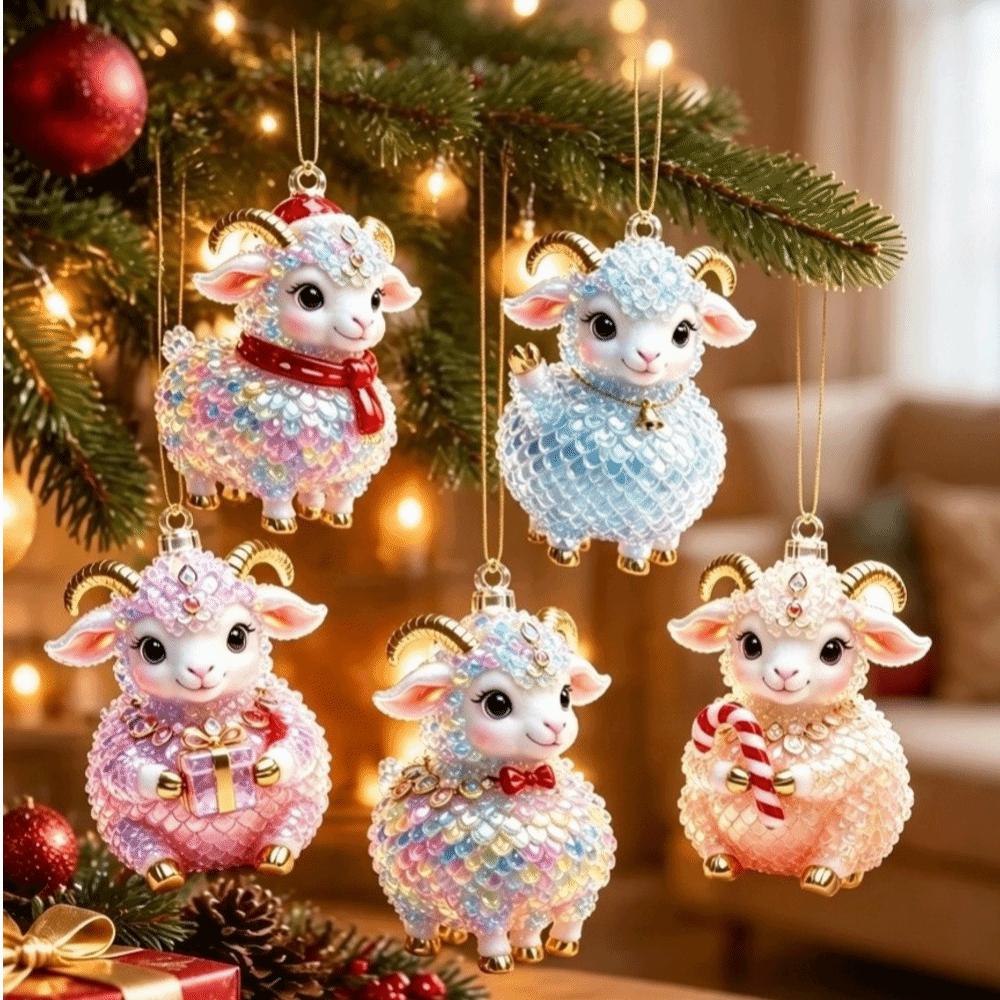2D Flat Goat Hanging Ornament Set Shining Animal Hanging Decoration New Keychain Bag Charms