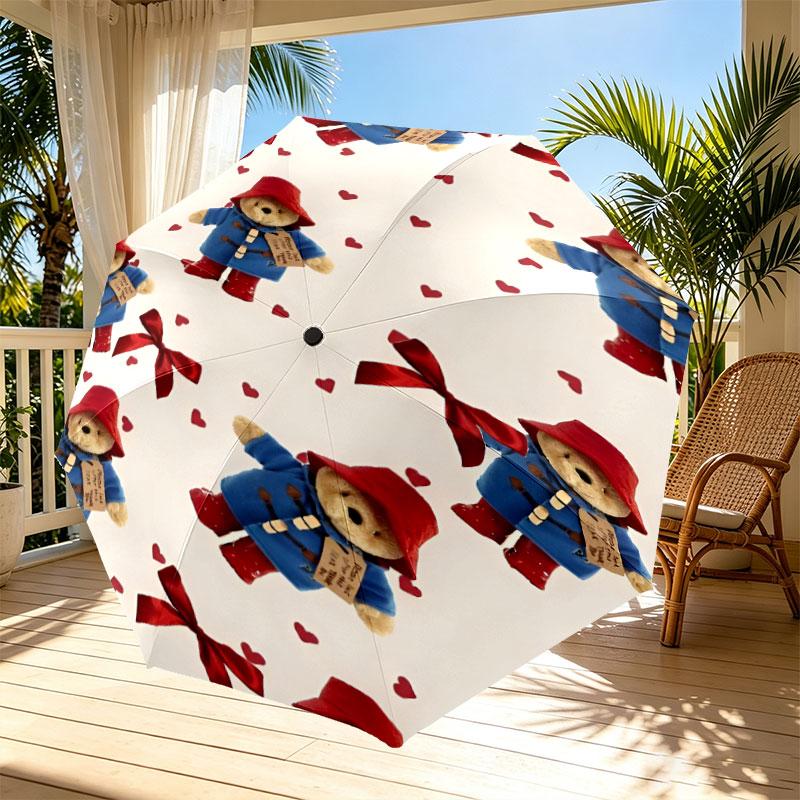 Paddington Bear Print Automatic Open Close Umbrella, Portable Foldable Umbrella, for Outdoor Commute Camping Trip, Ideal Birthday Gift