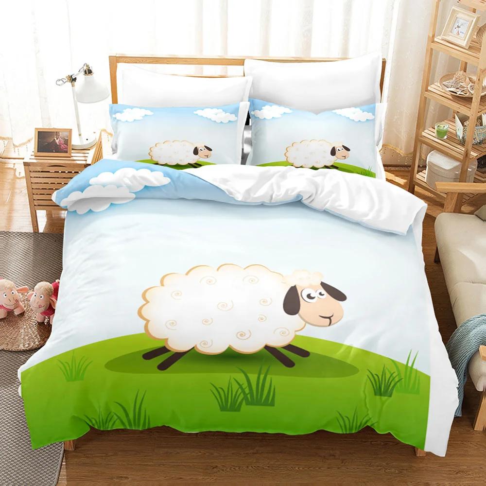 Cartoon Goat Duvet Cover Cute Kawaii White Goat White Background For Children Girls Boys Gift For Bedroom Decoration Queen King
