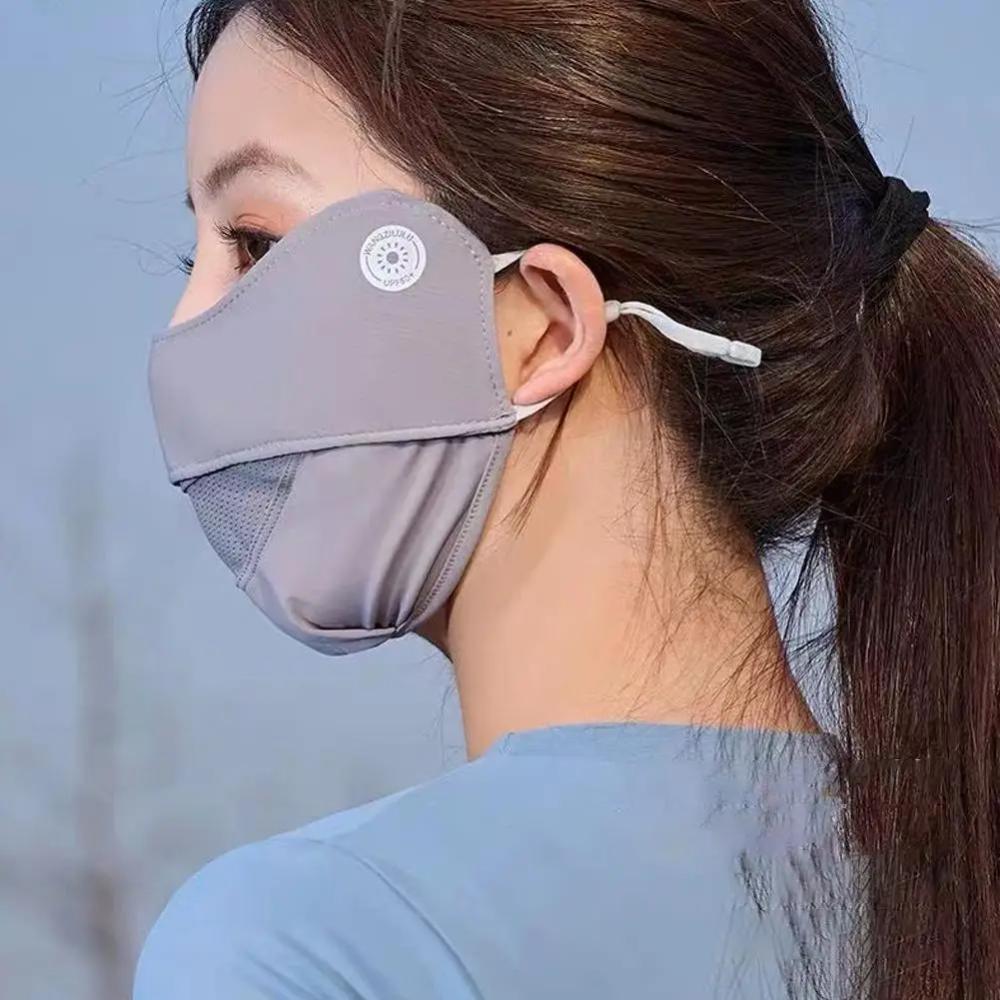 Women Ice Silk Face Mask, Thin Breathable Mesh Sun Protection Cover, Adjustable Anti-UV Mask for Outdoor Cycling Running Sports