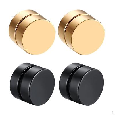2 Pair Punk Style Men Magnetic Stainless Steel Round Earrings Non-