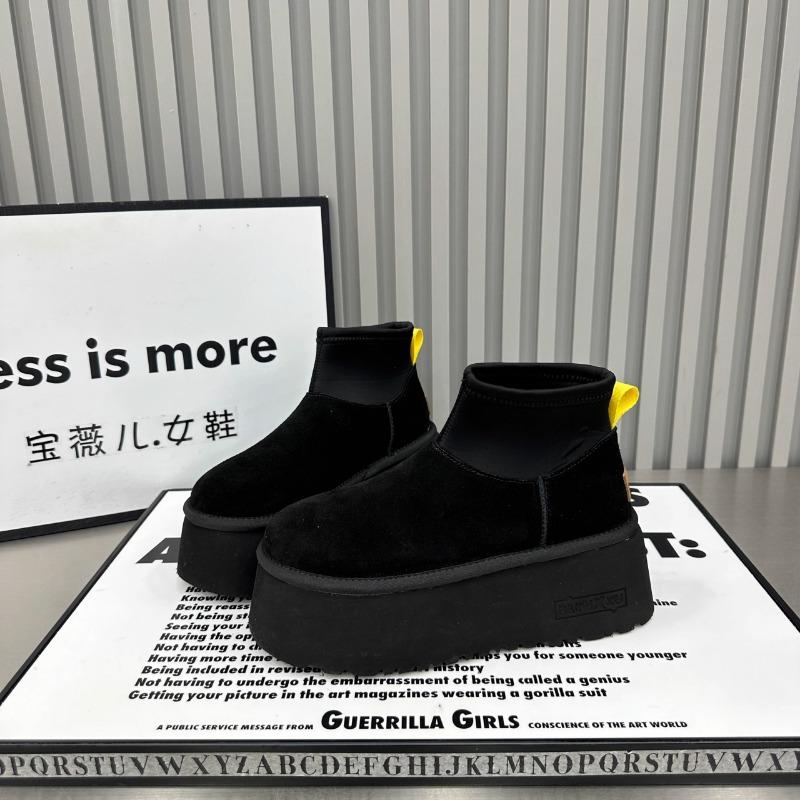 

Модные женские ботильоны AJGS Leopard с меховой платформой, зимние замшевые теплые туфли, женский бренд 2024 года, трендовые плюшевые туфли на плоской подошве из хлопка, повседневные 40 чёрный