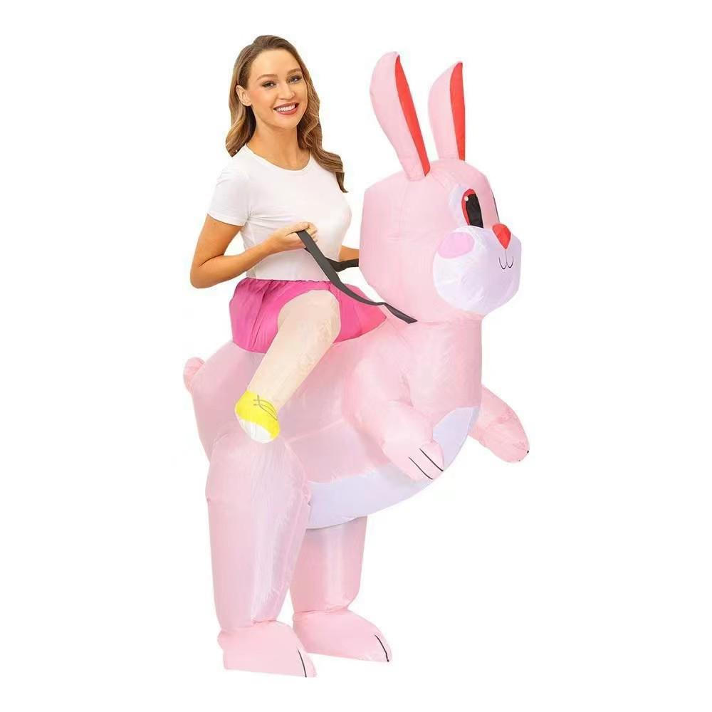 Cycling Style Full Body Easter Bunny Inflatable Costume - Blue Pink Festival Cosplay Doll