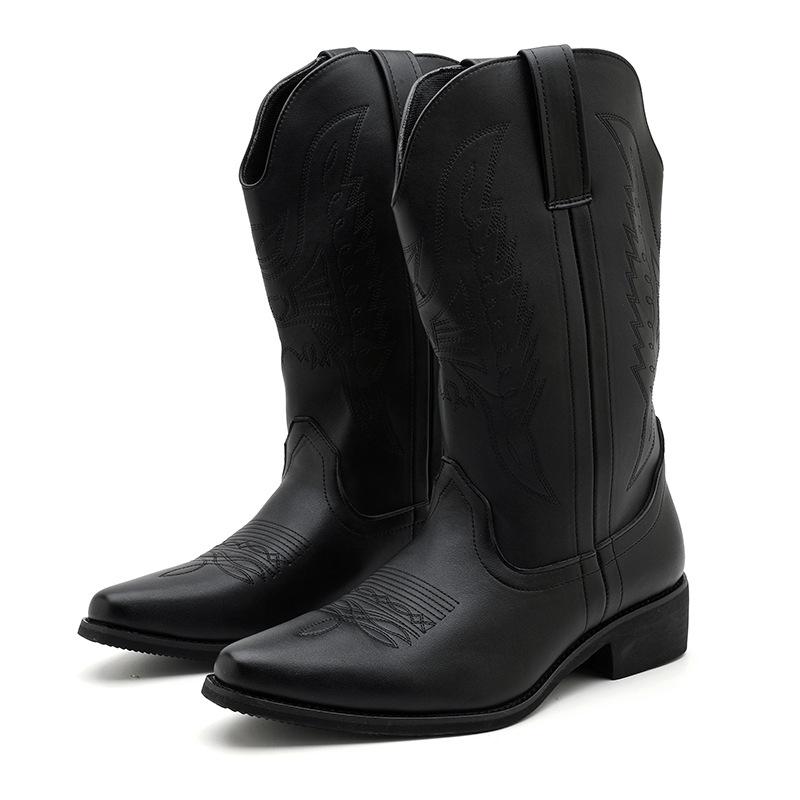 Autumn and winter new high boots boots cowboy boots embroidered pointed high heel western size leather boots